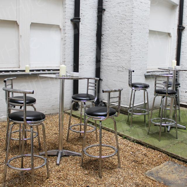 Chartered Surveyor Networking Event https://d1hcs5uofxldvl.cloudfront.net/chair-hire/article_additional/chartered-surveyor-event-5/chartered-surveyor-event-5.jpg - Chrome Poseur Tables HT04 & Black Leather Stools with High Back HC10 pictured.