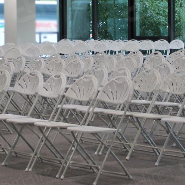 White Folding Chair https://d1hcs5uofxldvl.cloudfront.net/chair-hire/article_additional/white-folding-chair6/white-folding-chair6.jpg - Multi-seating for careers' event.