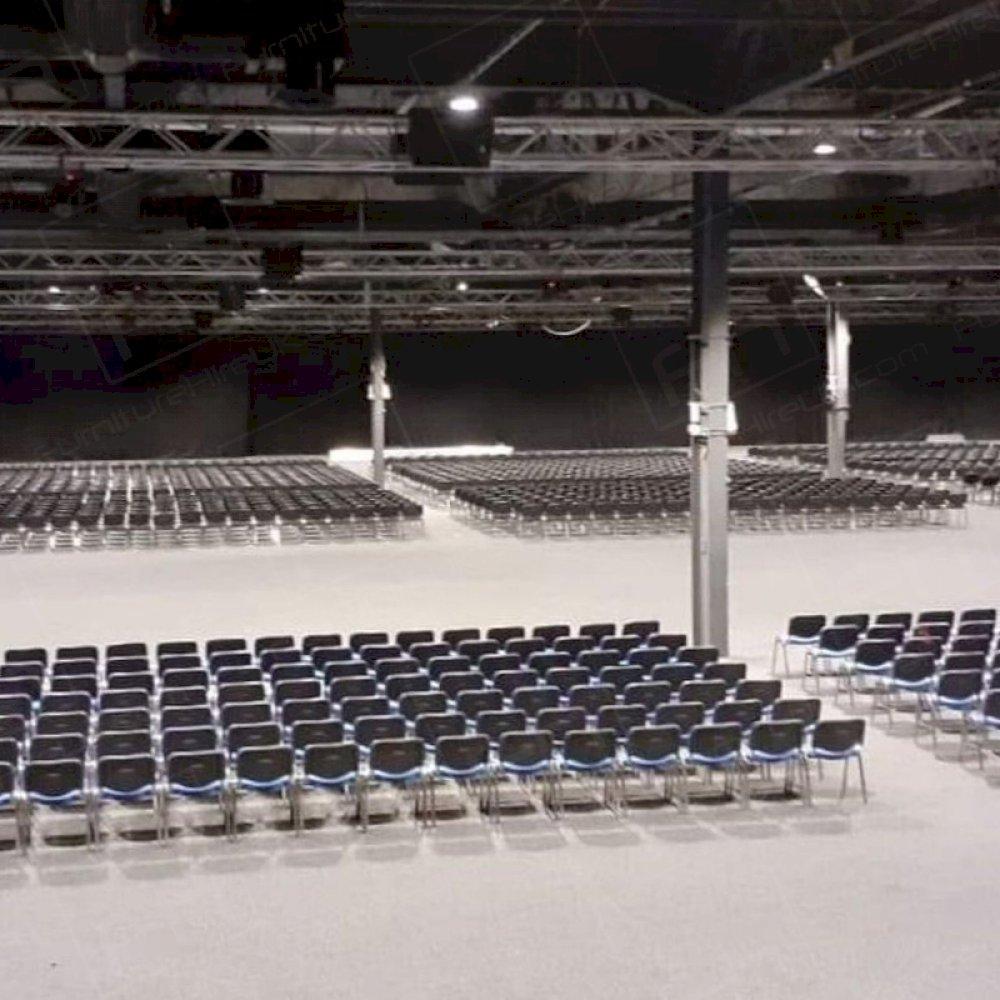 Our stacking chairs can be hired in either black or blue with or without links.