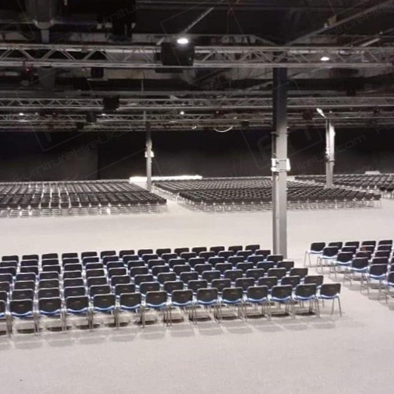 Our stacking chairs can be hired in either black or blue with or without links.