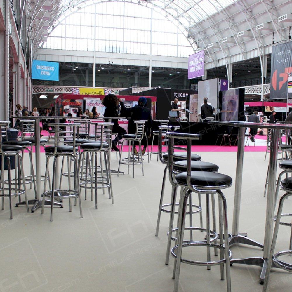 Stools & tables for exhibition restaurant zone.