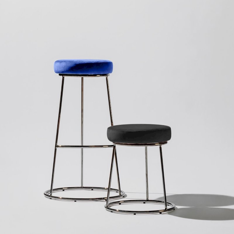 Black Chrome Spire Stool - Blue Pad