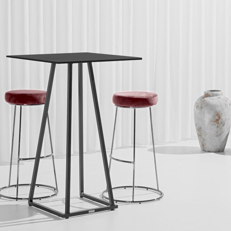 Black Chrome Spire Stool - Pink Pad
