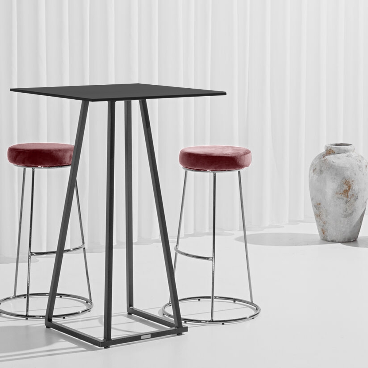 Black Chrome Spire Stool - Pink Pad