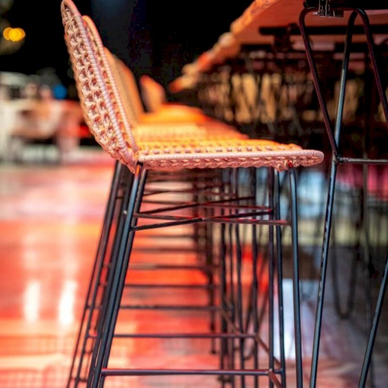 Miami Bar Stool - Natural with Black Cushion