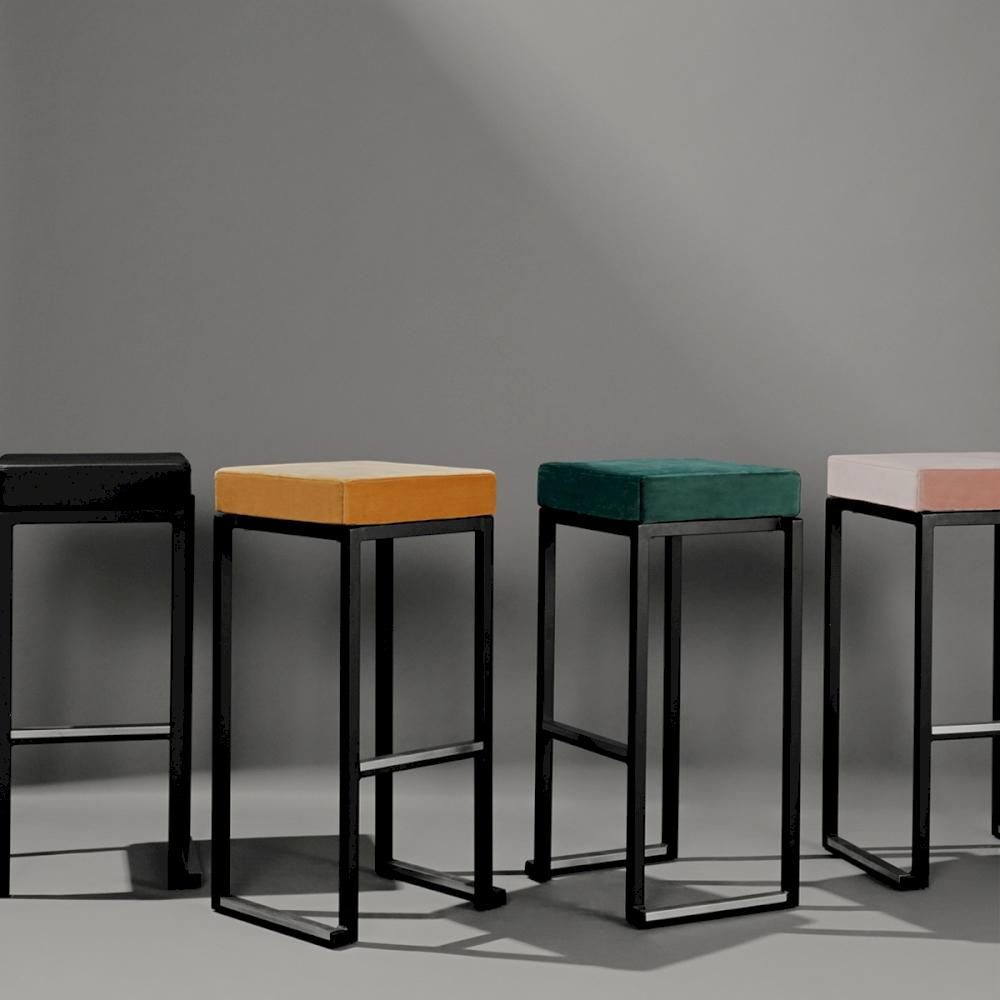 Featured: Nevada bar stools with black, gold, green and pink pad.