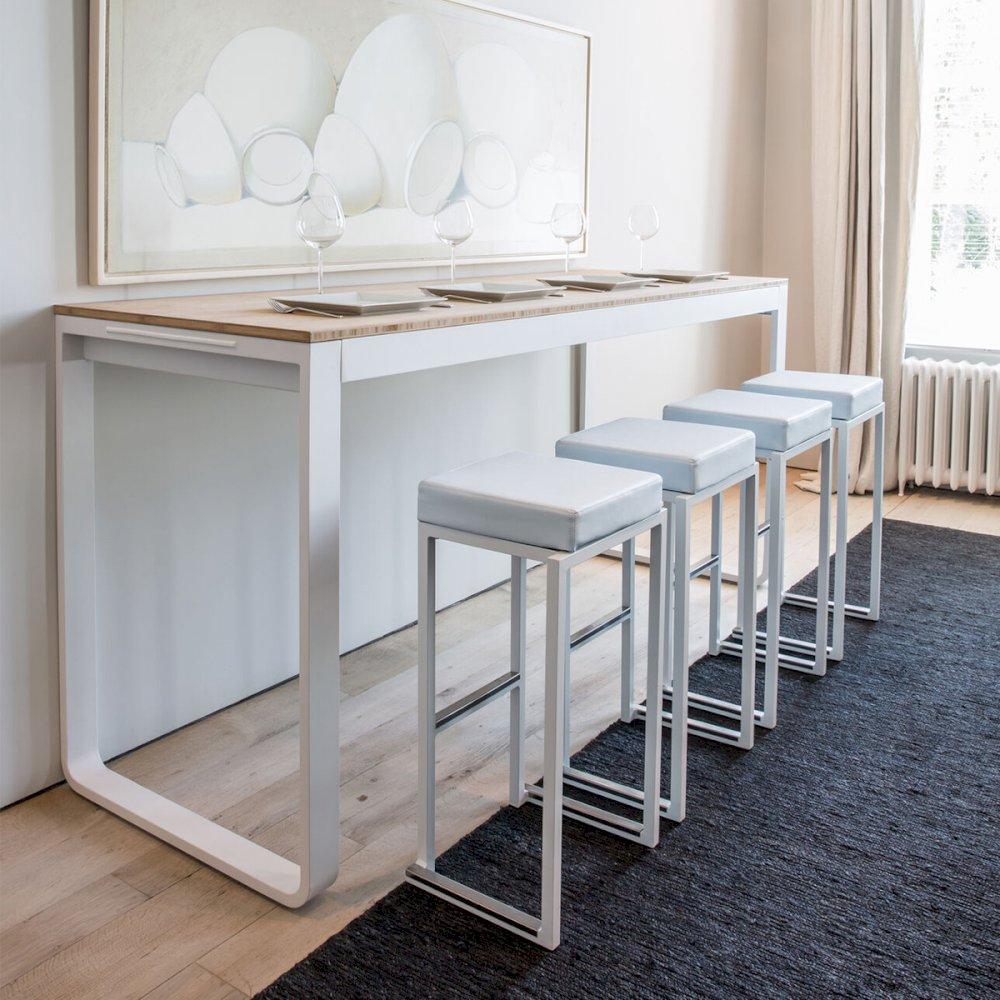 Featured: White Utah poseur table paired with Nevada stools and white pads.