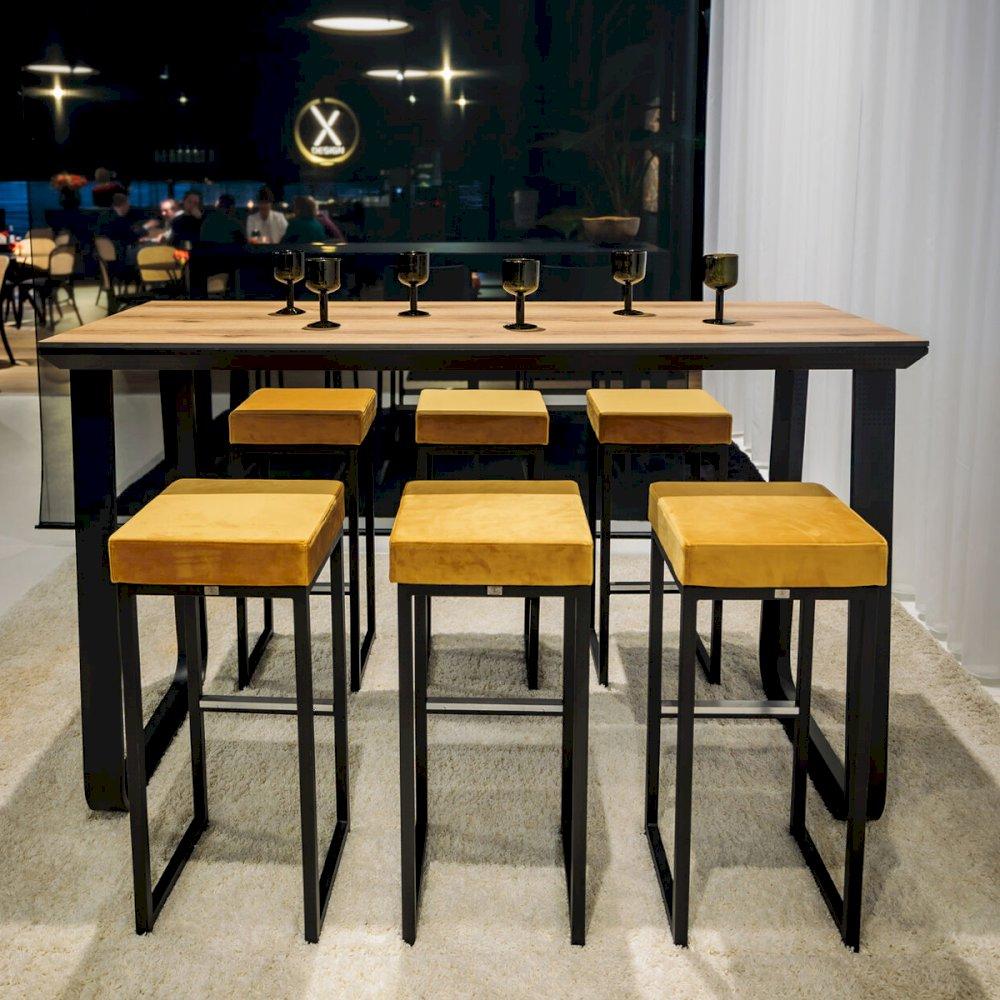 Featured: Black frame Utah poseur table paired with Nevada stools.