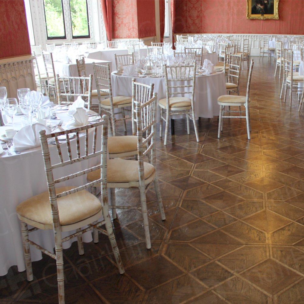 Deluxe looks with white linen & our Chiavari chairs.
