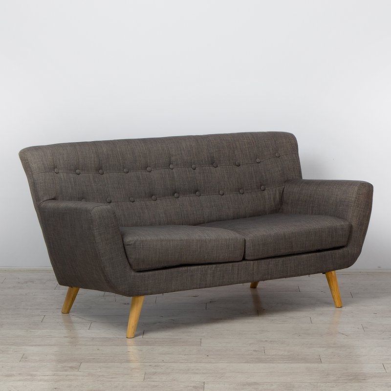 Three Seater Grey Kent Fabric Button Sofa