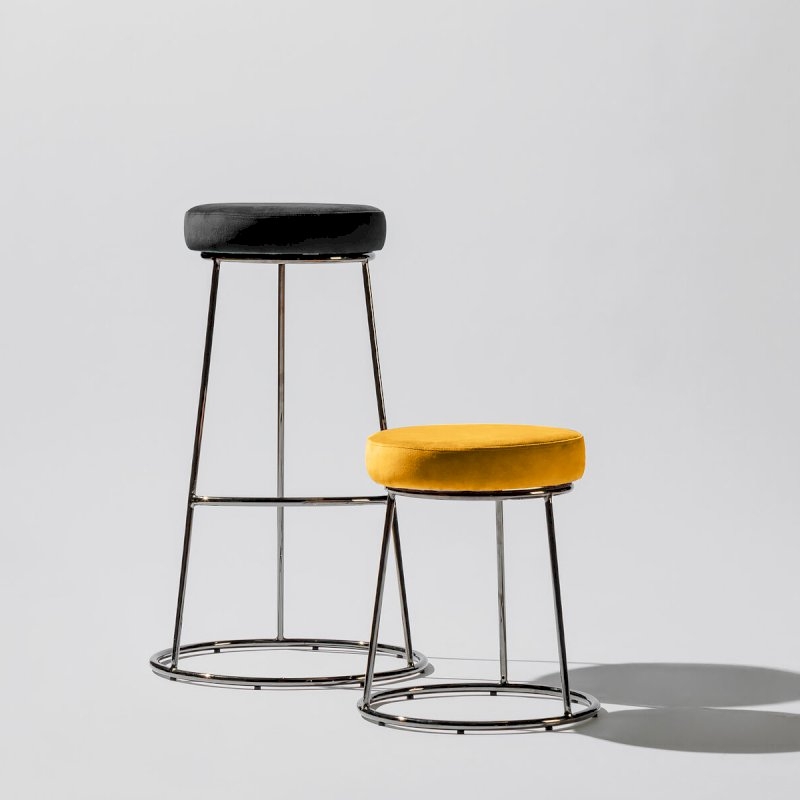 Black Chrome Spire Stool - Black Pad