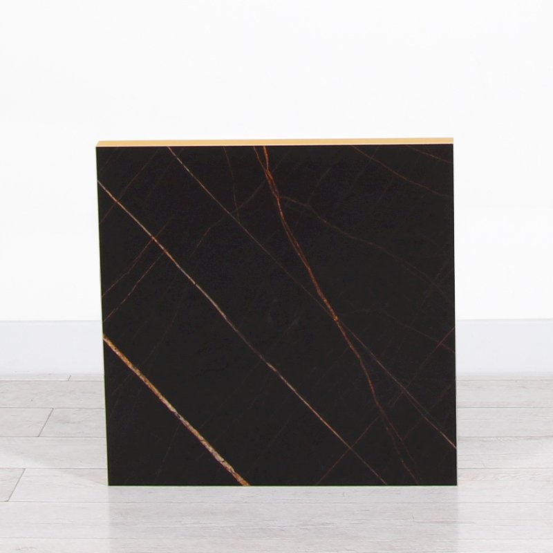 600mm Black Marble Square Poseur Table - White Frame