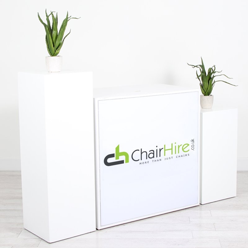 Illuminated Reception Counter White 1000 x 600 x 1000 with Graphics