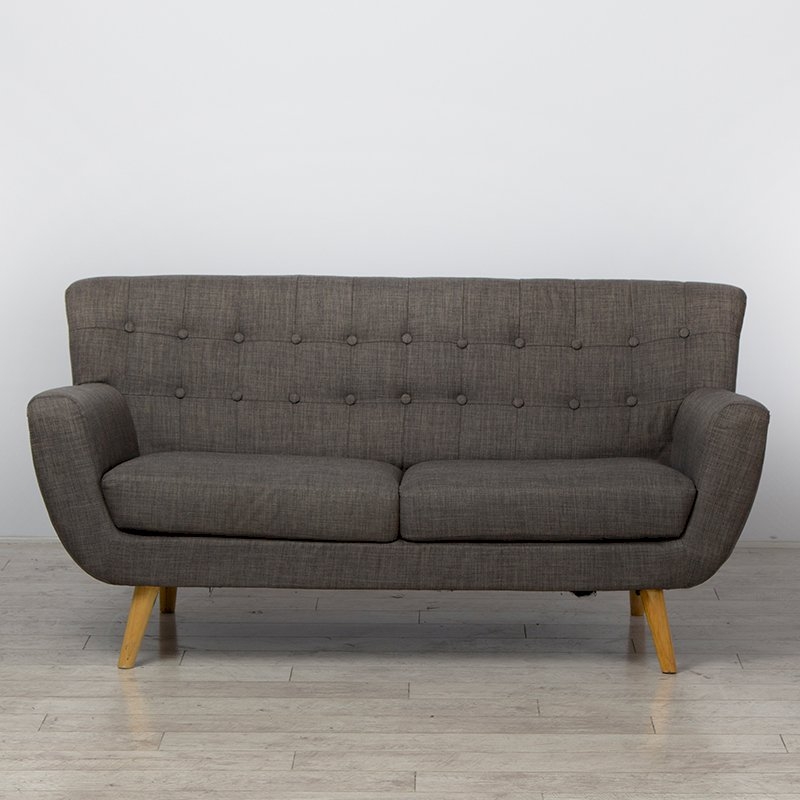 Three Seater Grey Kent Fabric Button Sofa
