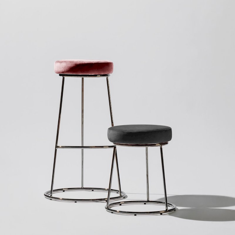 Black Chrome Spire Stool - Pink Pad