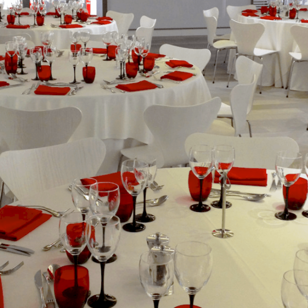 Elegant red and white wedding set up with