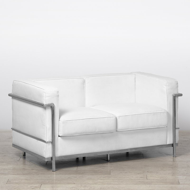 Two Seater White Corbusier Sofa