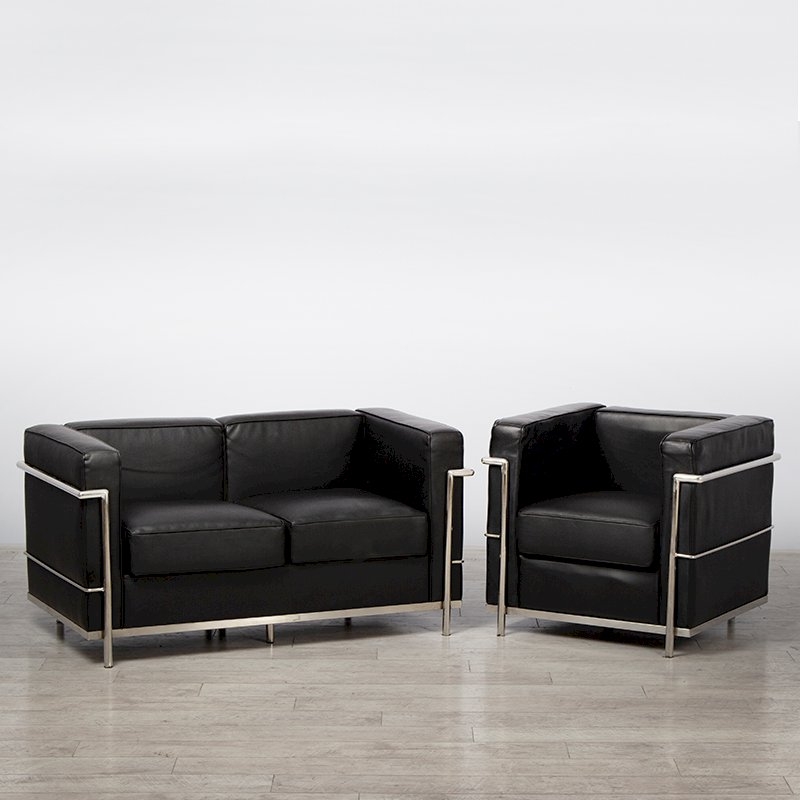 Two Seater Black Corbusier Sofa