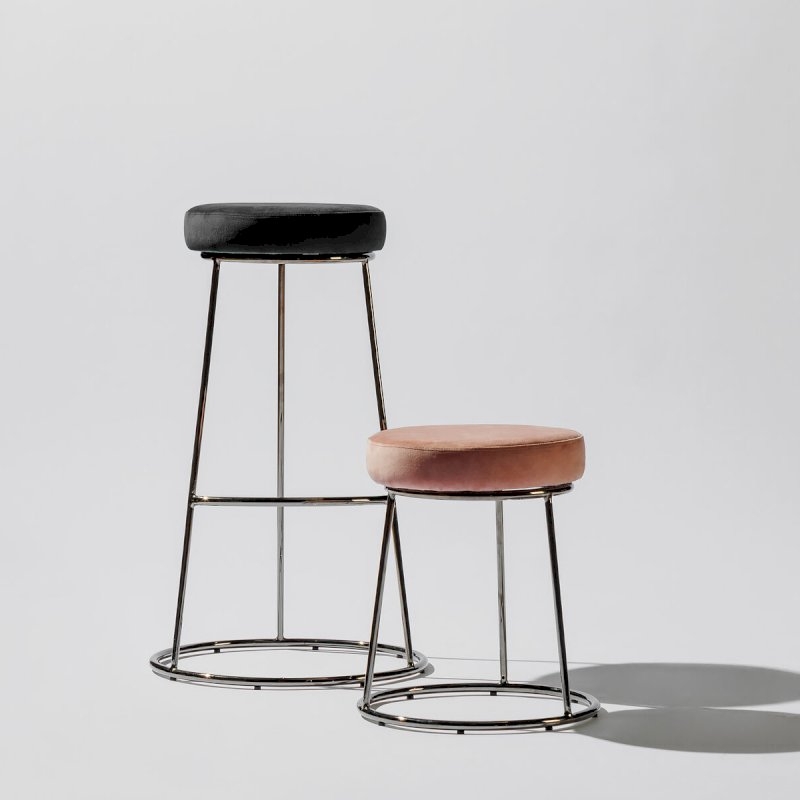 Black Chrome Spire Stool - Black Pad