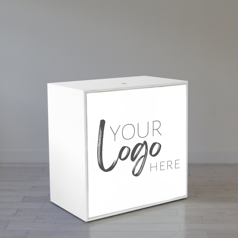 Illuminated Reception Counter White 1000 x 600 x 1000 with Graphics
