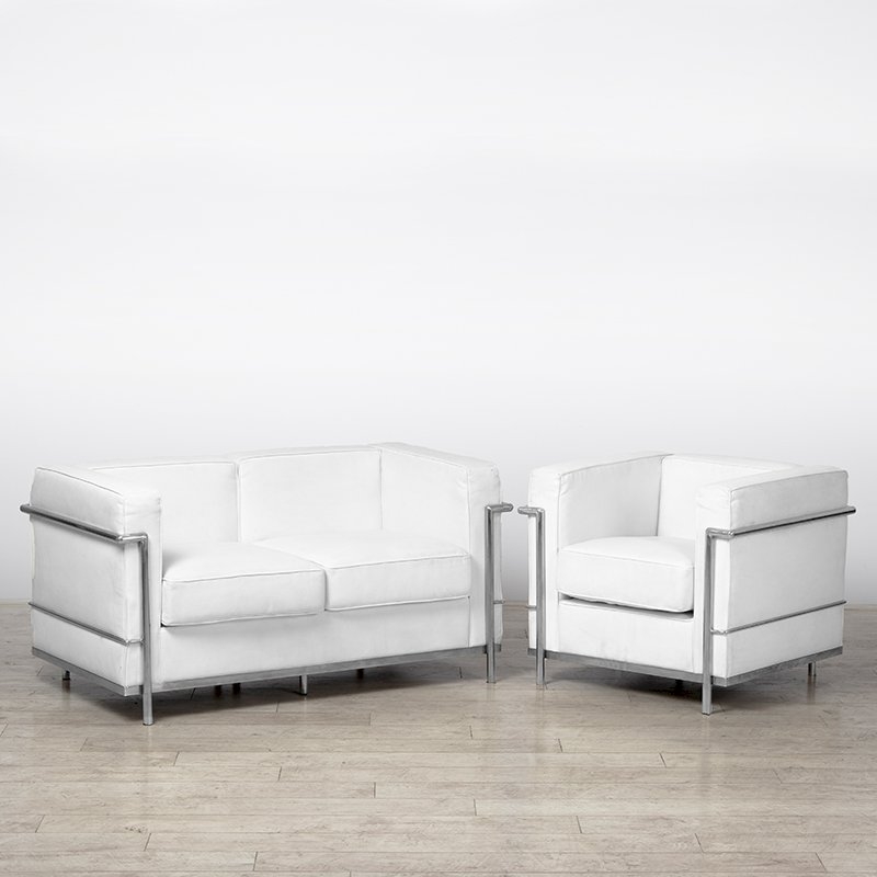Two Seater White Corbusier Sofa